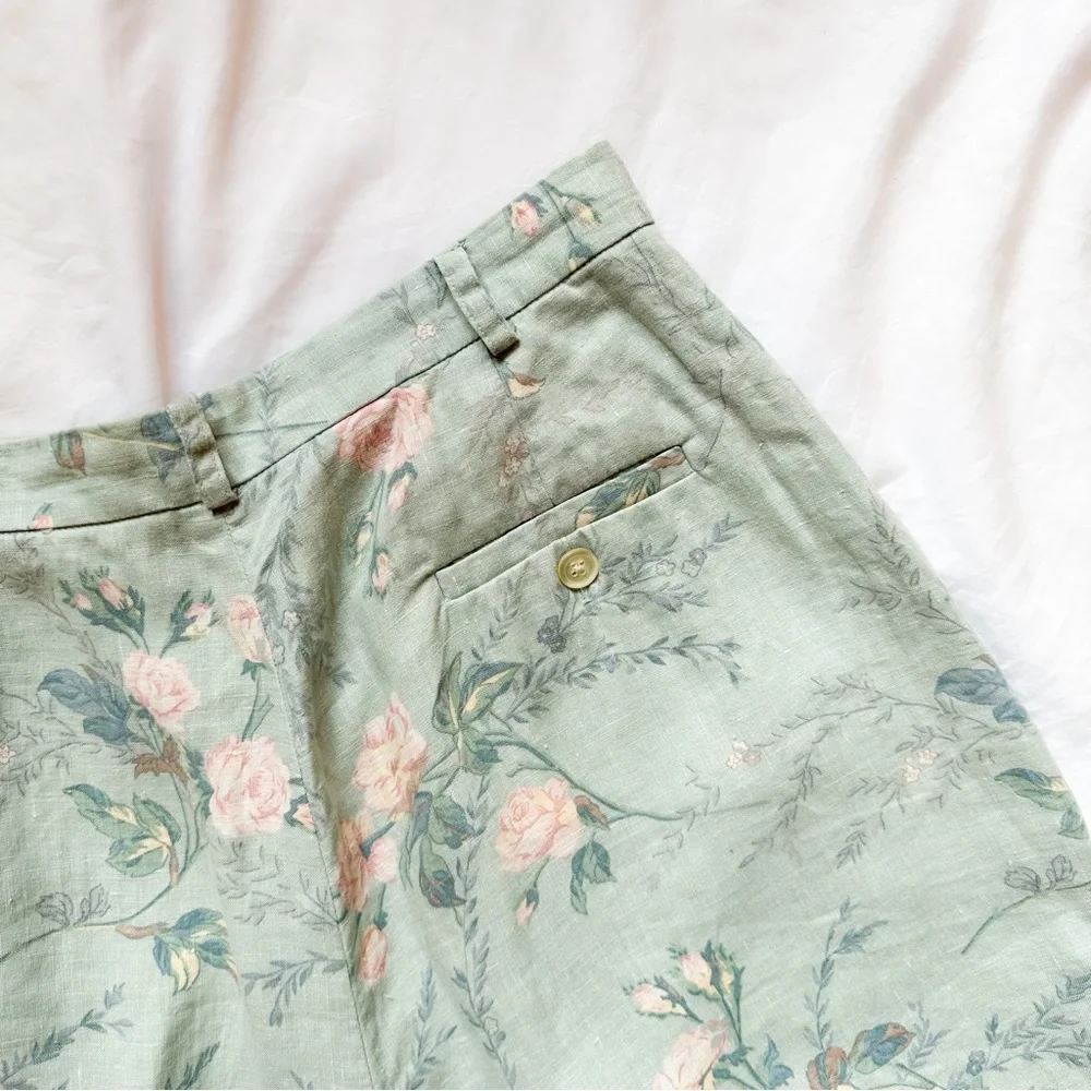 Vintage Ralph Lauren Cottagecore Floral Pastel High Waisted Linen Shorts Boho - Picture 6 of 6